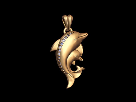 Dolphins pendant with gems 3D print model 3D Принт Модель