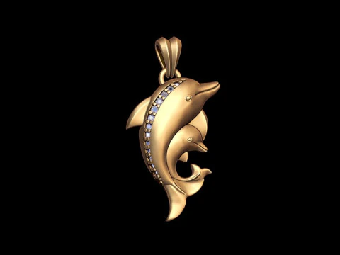 Dolphins pendant with gems 3D print model 3D Print Model
