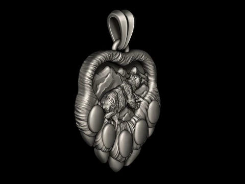 Bear paw pendant 3D print model 3D Print Model