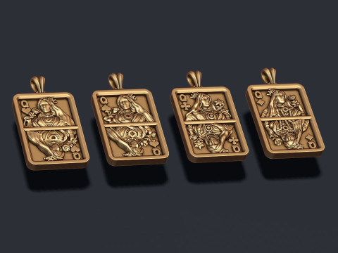 Playing cards Queen pendant light pack set Collection 3D Print Model