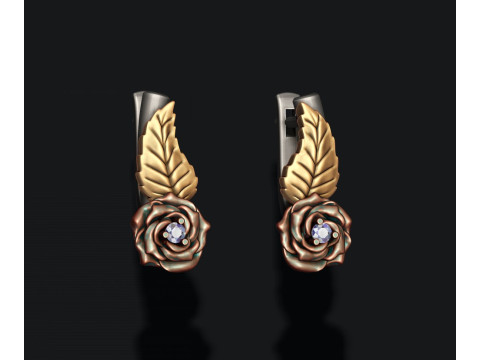 Rose earrings with gemstone 3D print model 3D Print Model