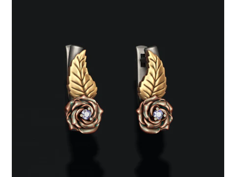 Brincos de rosa com impress&atilde;o 3D de pedras preciosas Modelo Modelo de Impressão 3D