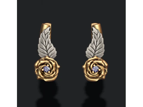 Rose earrings with gemstone 3D print model 3D Print Model