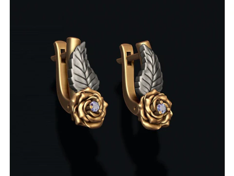 Rose earrings with gemstone 3D print model 3D Print Model