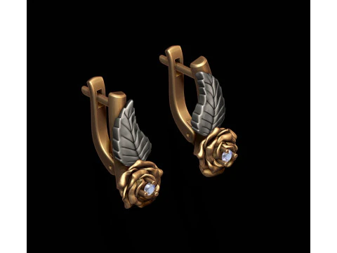 Rose earrings with gemstone 3D print model 3D Print Model