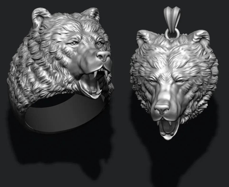 Bear pendant ring pack 3D Print Model .c4d .max .obj .3ds .fbx .stl .blend 