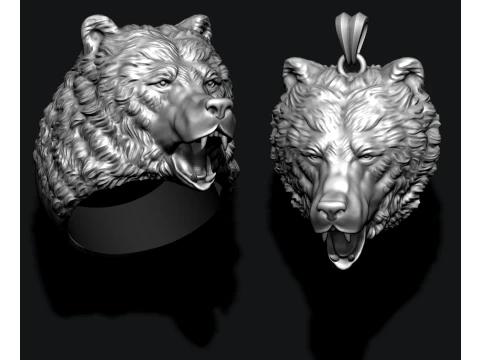 Ayı kolye y&uuml;z&uuml;k paketi 3D Baskı Modeli