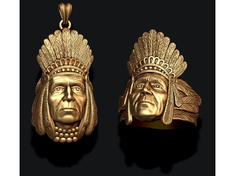Native American Indian ring pendant pack 3D Print Model