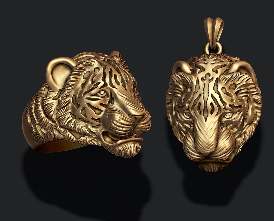 Tiger ring pendant pack 3D Print Model .c4d .max .obj .3ds .fbx .stl .blend 
