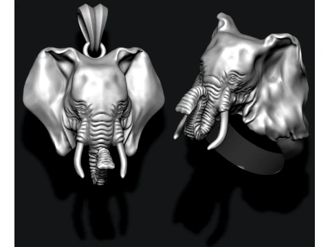 エレファント リング ペンダント v1 パック 3Dプリントモデル