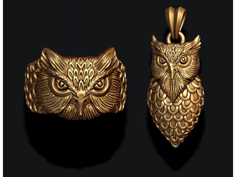 フクロウリングペンダントパック 3Dプリントモデル