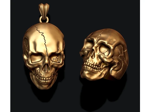 Skull ring pendant with cracks pack 3D Baskı Modeli