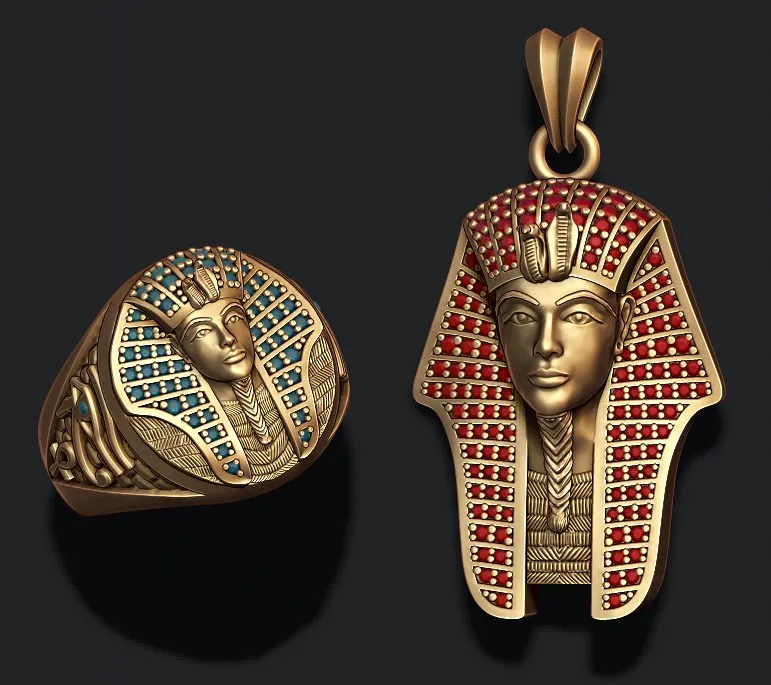Pharaoh pendant ring with gems pack 3D Print Model .c4d .max .obj .3ds .fbx .stl .blend 