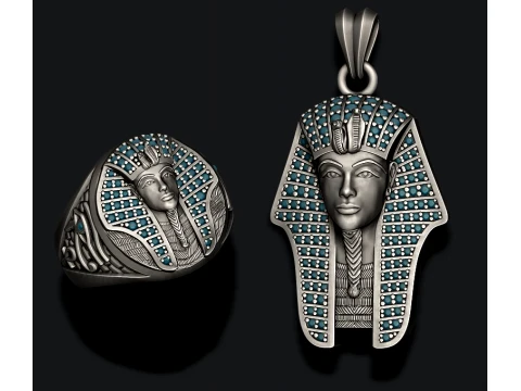 Pharaoh pendant ring with gems pack 3D Print Model