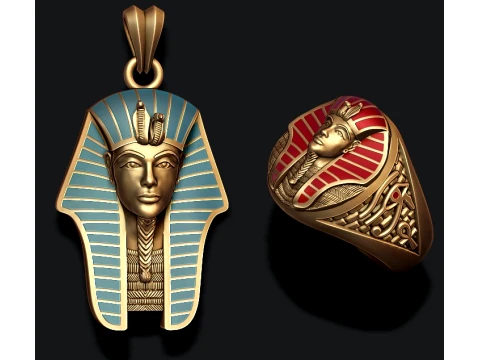 Pharaoh pendant ring with enamel pack 3D Print Model