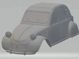 citroen 2cv yazdırılabilir g&ouml;vdeli araba 3D Baskı Modeli