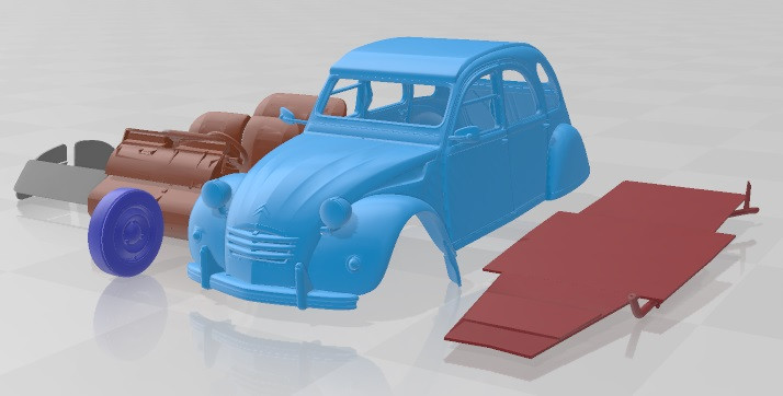Citroen 2cv 1970 printable car 3D प्रिंट मॉडल .c4d .max .obj .3ds .fbx .stl .blend 
