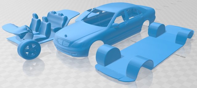 mercedes benz s class 2003 printable car 3Dプリントモデル .c4d .max .obj .3ds .fbx .stl .blend 