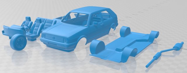 volkswagen golf mk2 1983 printable car 3D Print Model .c4d .max .obj .3ds .fbx .stl .blend