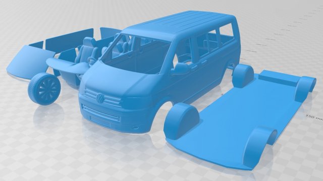 volkswagen transporter caravelle 2011 printable van 3D Print Model .c4d .max .obj .3ds .fbx .stl .blend 