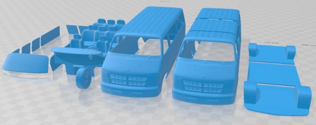 Dodge Ram Passenger Van 1994 Printable Model Cetak 3D .c4d .max .obj .3ds .fbx .stl .blend