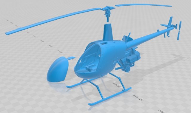 Helicopter Robinson R22 Red Printable Modello di stampa 3D .c4d .max .obj .3ds .fbx .stl .blend 