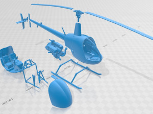 Helicopter Robinson R22 Red Printable Modello di stampa 3D