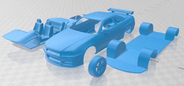 Nissan Skyline R34 GT-R Coupe 1999 Printable Car 3D 프린트 모델 .c4d .max .obj .3ds .fbx .stl .blend 