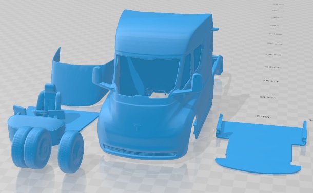 Tesla Semi 3axis LR 2018 Printable Truck 3D प्रिंट मॉडल .c4d .max .obj .3ds .fbx .stl .blend