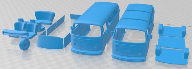 Volkswagen Transporter T2 Passenger Van 1972 Printable 3D Print Model .c4d .max .obj .3ds .fbx .stl .blend 