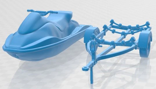 Jet Ski and Trailer Printable 3D Print Model .c4d .max .obj .3ds .fbx .stl .blend