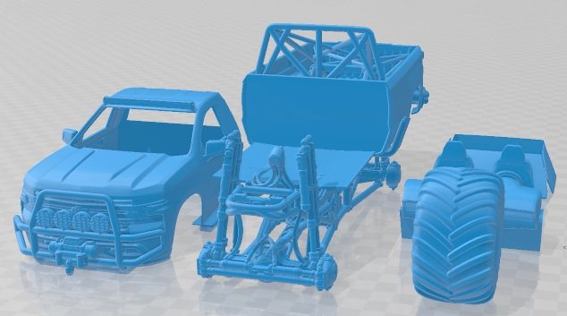 Chevrolet Silverado Monster Truck 2019 Printable 3D 프린트 모델 .c4d .max .obj .3ds .fbx .stl .blend 
