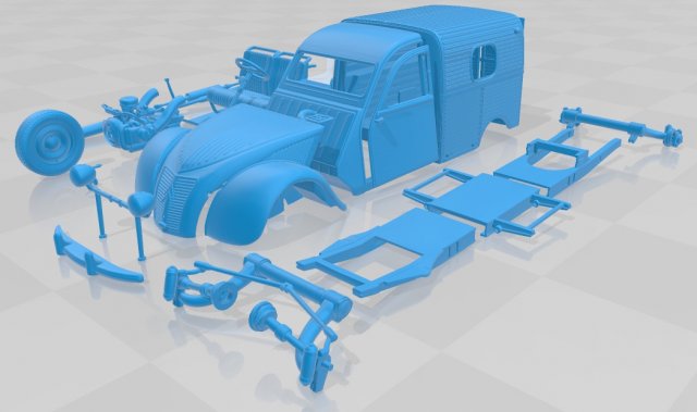 Citroen 2CV AZU Van Printable Modello di stampa 3D .c4d .max .obj .3ds .fbx .stl .blend 