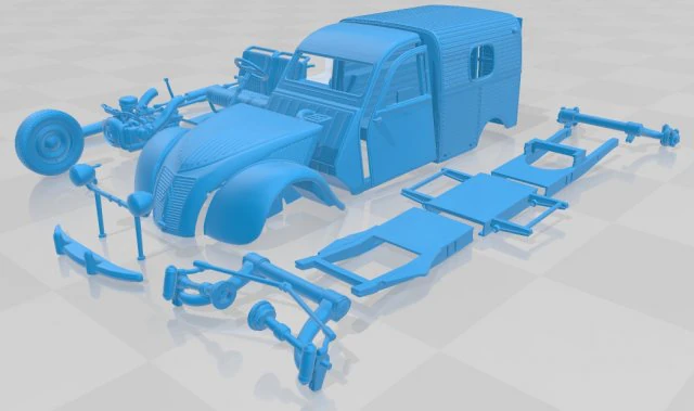 Citroen 2CV AZU Van Printable 3D Print Model .c4d .max .obj .3ds .fbx .stl .blend