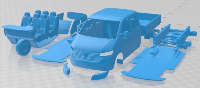 Volkswagen Transporter Double Cab Pickup 2019 Printable Van 3D Print Model .c4d .max .obj .3ds .fbx .stl .blend 