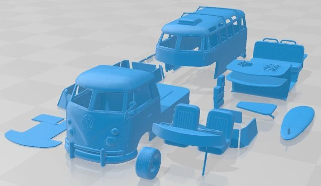 Volkswagen T1 Camper Trailer Printable 3D Print Model .c4d .max .obj .3ds .fbx .stl .blend 