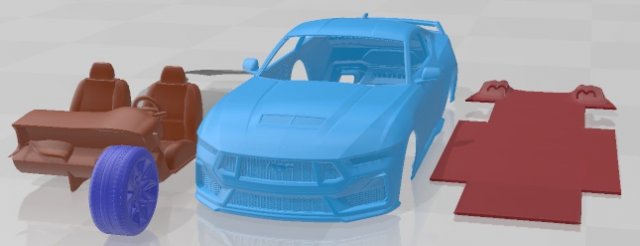 Mustang GT 2023 Printable Car 3Dプリントモデル .c4d .max .obj .3ds .fbx .stl .blend 