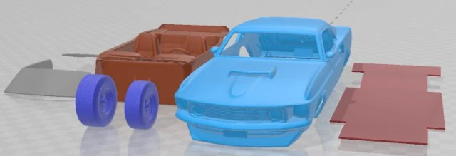 Mustang BOSS 429 1969 Printable Car 3D Print Model .c4d .max .obj .3ds .fbx .stl .blend 