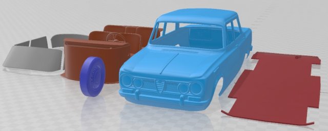 Alfa Romeo Giulia 105 1962 Printable Car 3D 프린트 모델 .c4d .max .obj .3ds .fbx .stl .blend 
