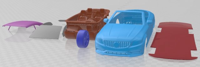 Mercedes C63 S AMG Cabriolet 2019 Printable Car 3D 프린트 모델 .c4d .max .obj .3ds .fbx .stl .blend 