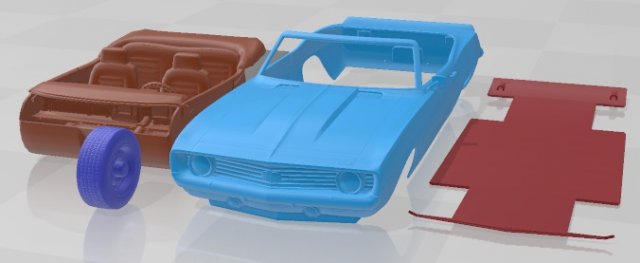 Chevrolet Camaro 1969 Convertible Printable Car 3Dプリントモデル .c4d .max .obj .3ds .fbx .stl .blend 