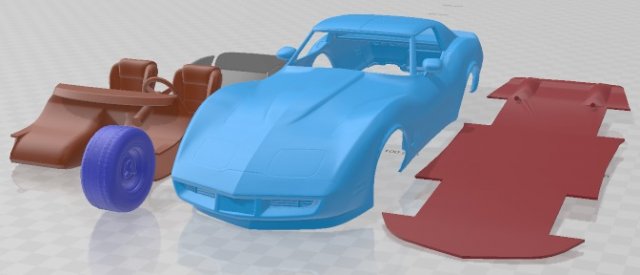 Chevrolet Corvette Stingray C3 Coupe 1974 Printable Car Modello di stampa 3D .c4d .max .obj .3ds .fbx .stl .blend 