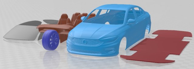 Fiat Tipo 2016 Printable Car Modello di stampa 3D .c4d .max .obj .3ds .fbx .stl .blend 