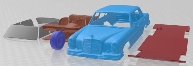 Mercedes Benz 280 W108 SEL 1972 Printable Car 3Dプリントモデル .c4d .max .obj .3ds .fbx .stl .blend 