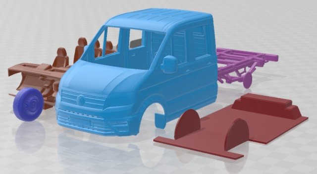 Volkswagen Crafter Chassis Double Cab L1 2023 Printable Van 3D Print Model .c4d .max .obj .3ds .fbx .stl .blend 