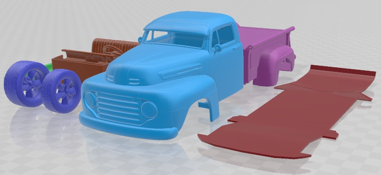 F1 Pickup Truck Hot Rod 1950 Printable 3D Print Model .c4d .max .obj .3ds .fbx .stl .blend 