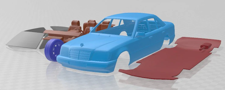 Mercedes Benz E Class W124 Sedan 1993 Printable Car 3D Print Model .c4d .max .obj .3ds .fbx .stl .blend 