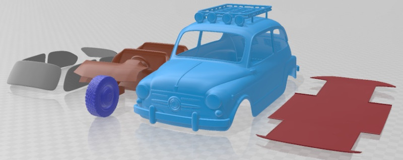 Fiat 600 D 1960 Off Road Printable Car 3D प्रिंट मॉडल .c4d .max .obj .3ds .fbx .stl .blend 