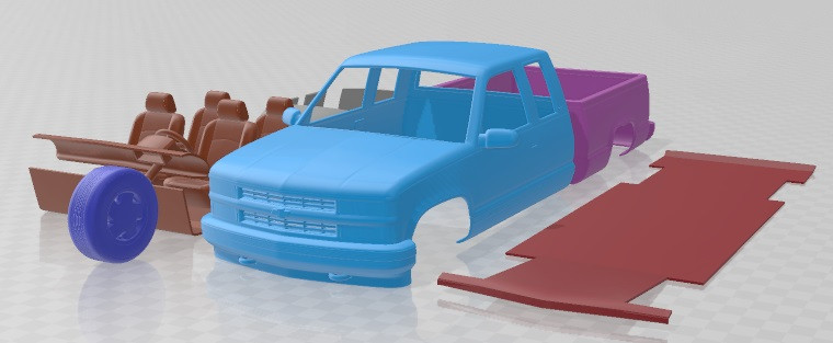 Chevrolet C1500 K1500 Extended Cab 1988 Printable Car 3D-Druckmodell .c4d .max .obj .3ds .fbx .stl .blend 