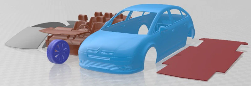 Citroen C4 2008 Printable Car 3D Print Model .c4d .max .obj .3ds .fbx .stl .blend